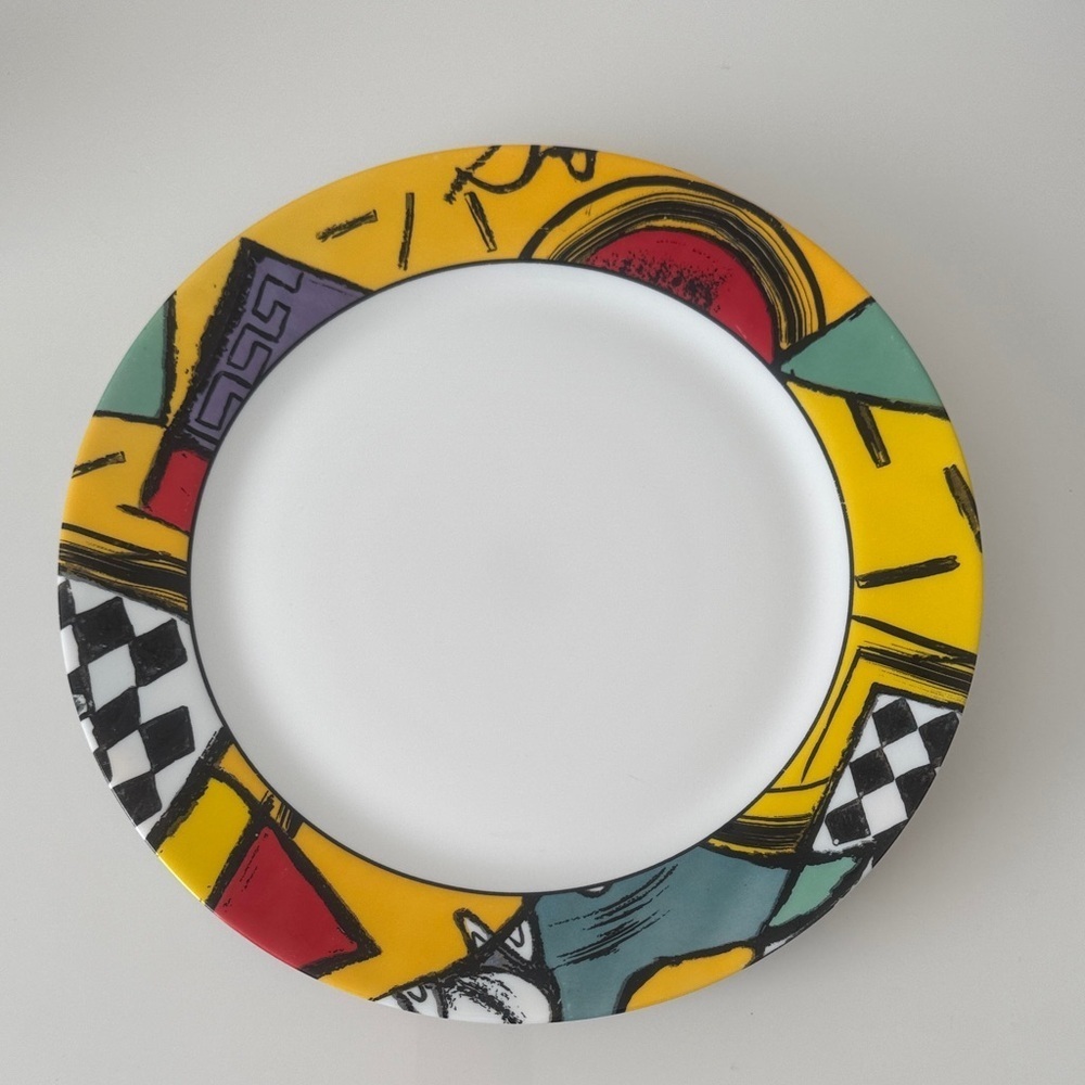 Vintage Acropal Patchwork Colorful Geometric Patterned Dinner Plates Set of 5